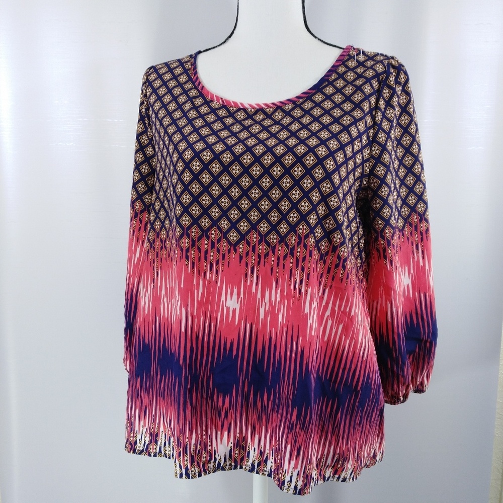 Peach Love California Small Blouse Blue Pink White